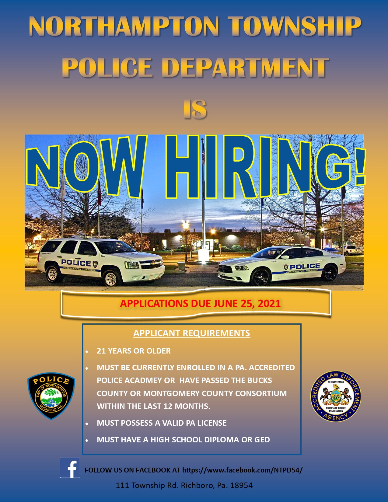 NORTHAMPTON TOWNSHIP POLICE DEPARTMENT HIRING POLICE Northampton Township