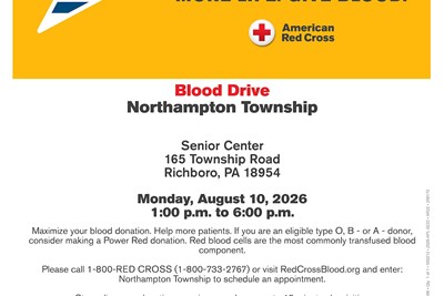 Northampton Township Blood Drive-Monday, August 10th-1:00-6:00PM